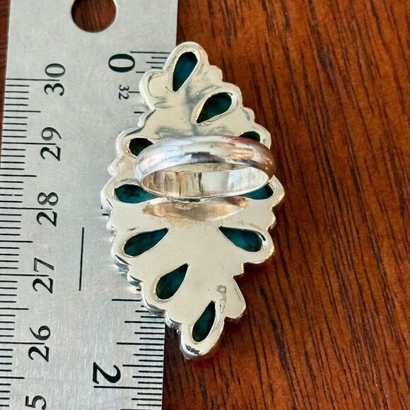 Kingman Turquoise 925 Sterling Silver Ring Statement Southwestern Cluster Size 5 - Picture 5 of 6